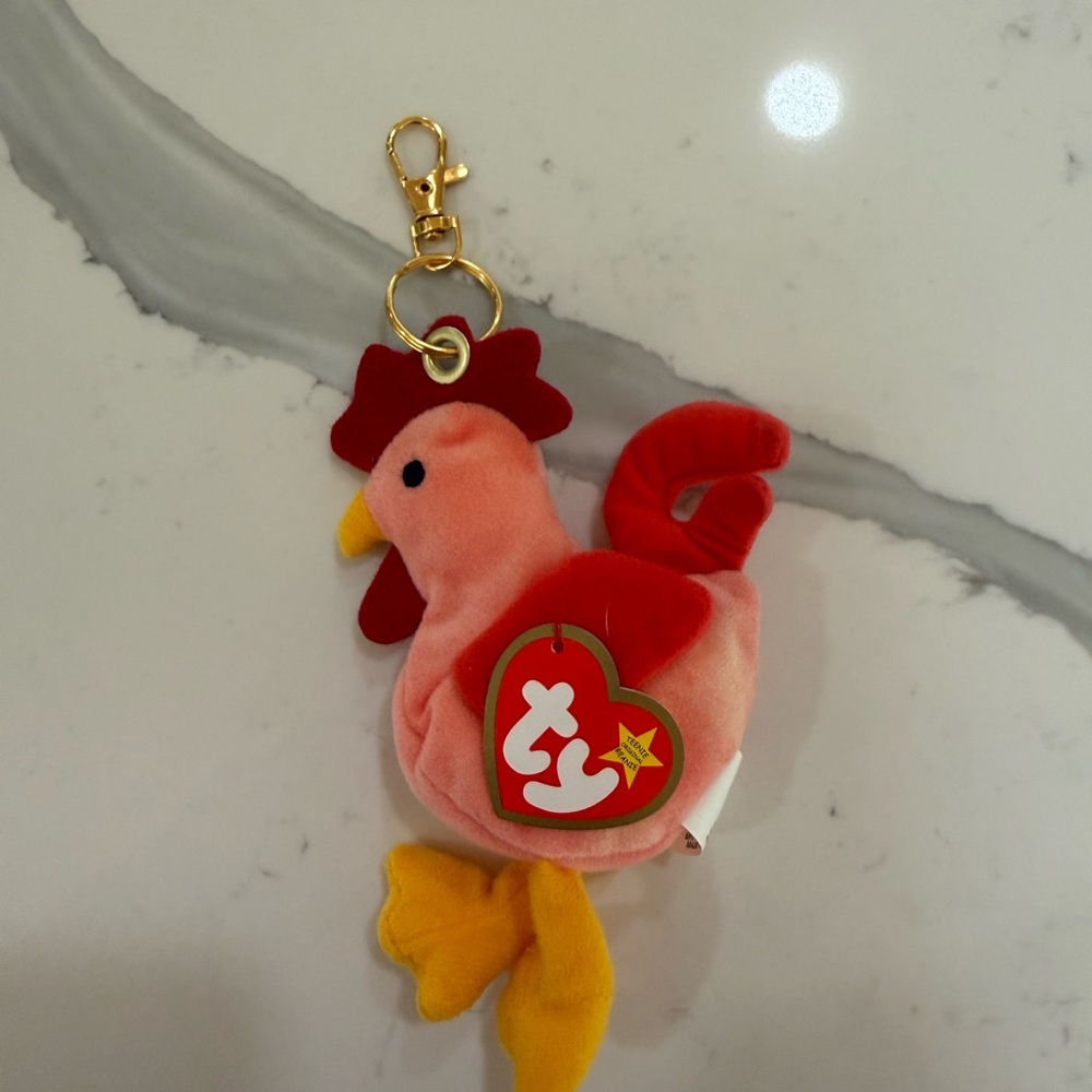 Upcycled 90s McDonald’s Ty Teenie Beanie Baby Strut the Rooster Keychain